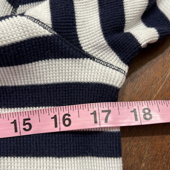 LRL Ralph Lauren Navy Blue White Stripe Stretch Waffle Knit Hoodie Sz LP EUC - Picture 9 of 11
